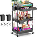 3 Tier Rolling Utility Cart Organizer with Removable Drawer, Black