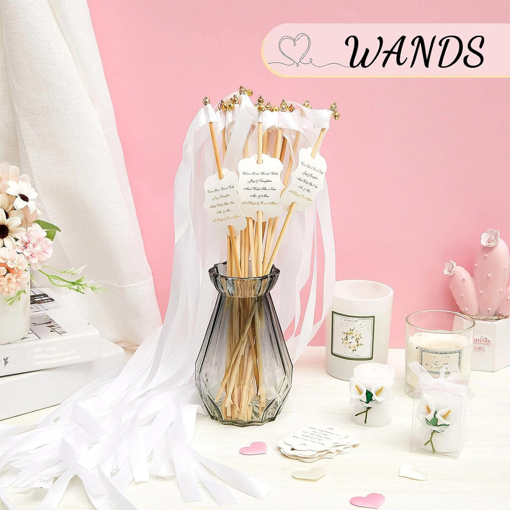 100 Sets Wedding Send Off Wands with Bells Bulk, White