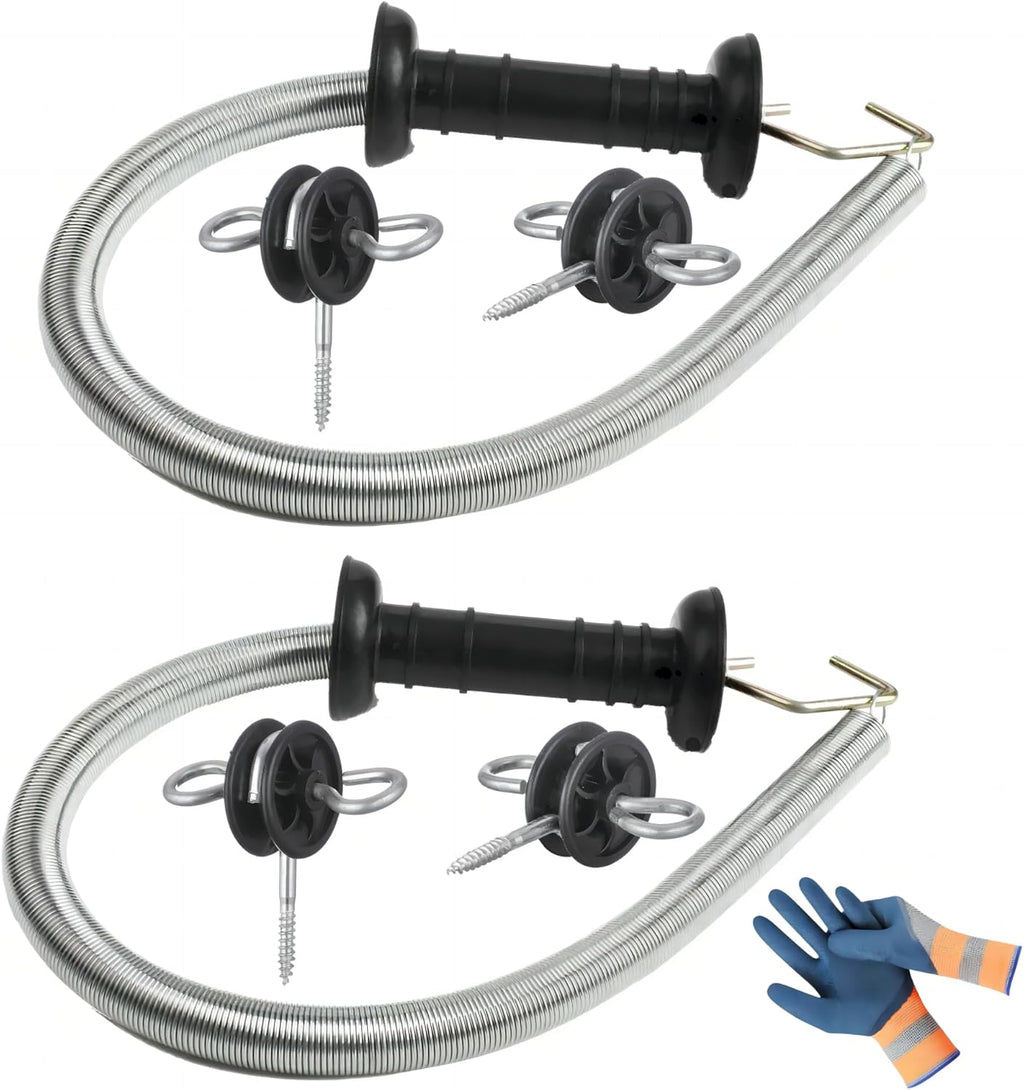 2 Set Electric Fence Spring Gate Kit 16.4ft | Open/close gate without power off. High tensile galvanized spring