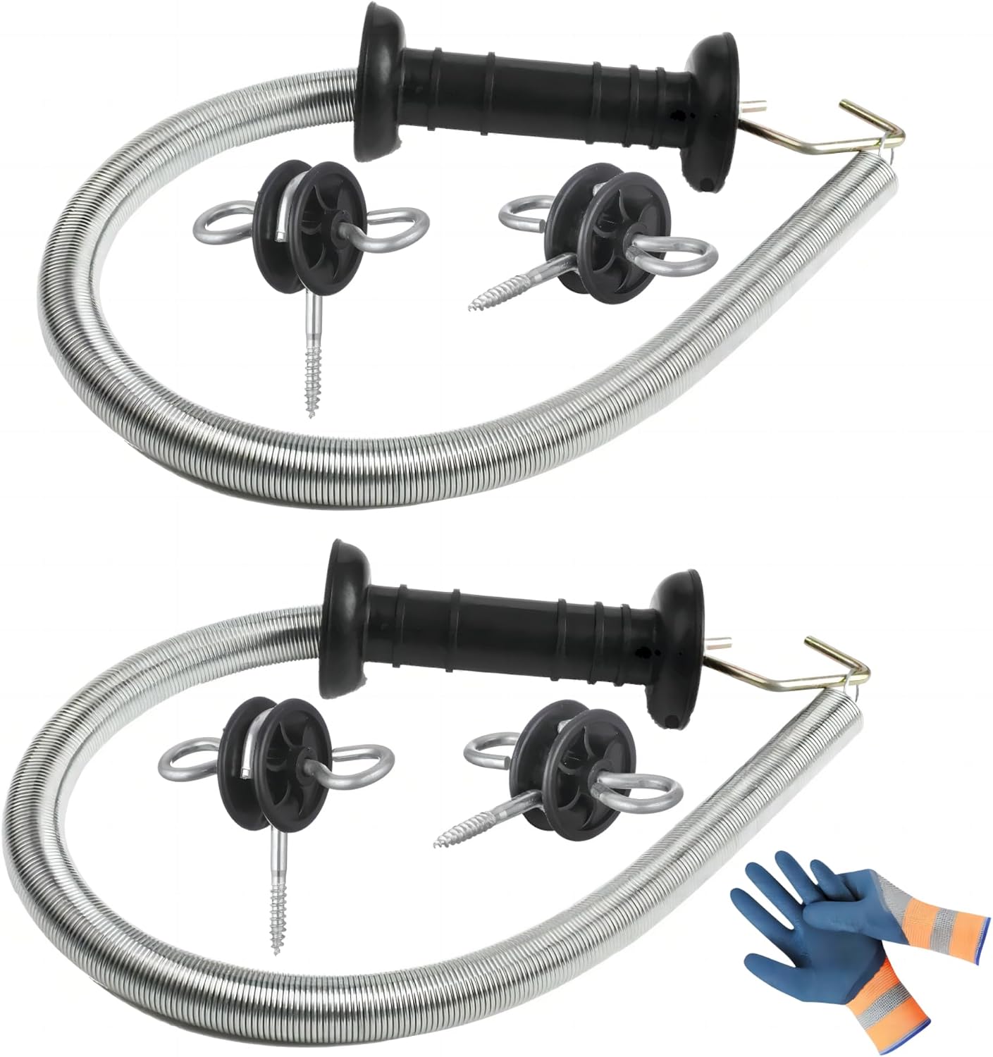 2 Set Electric Fence Spring Gate Kit 16.4ft | Open/close gate without power off. High tensile galvanized spring