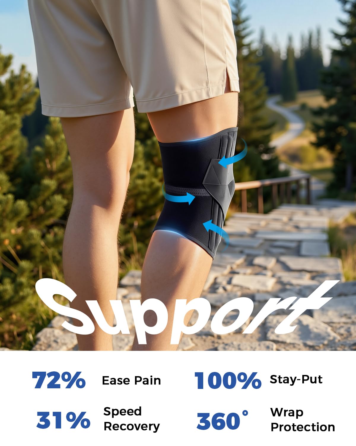 Medical-Grade Knee Brace for Women & Men,[Adjustable V-Straps & Anti-Slip] Knee Support with Side Stabilizers for