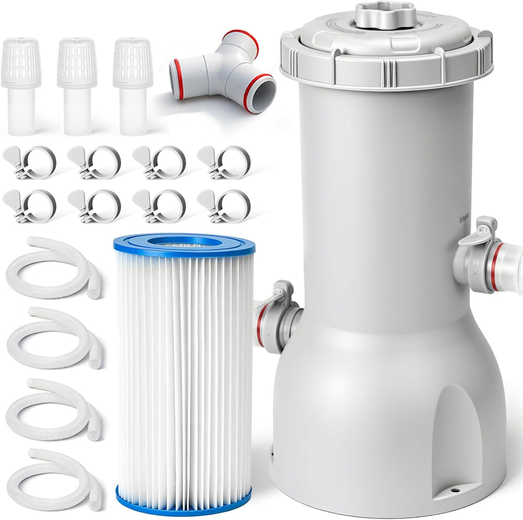 Pool Pump and Filter Above Ground, 1000 Gallon Swimming Filter Cartridge Pumps, Electric Pools Water Pump Filter for