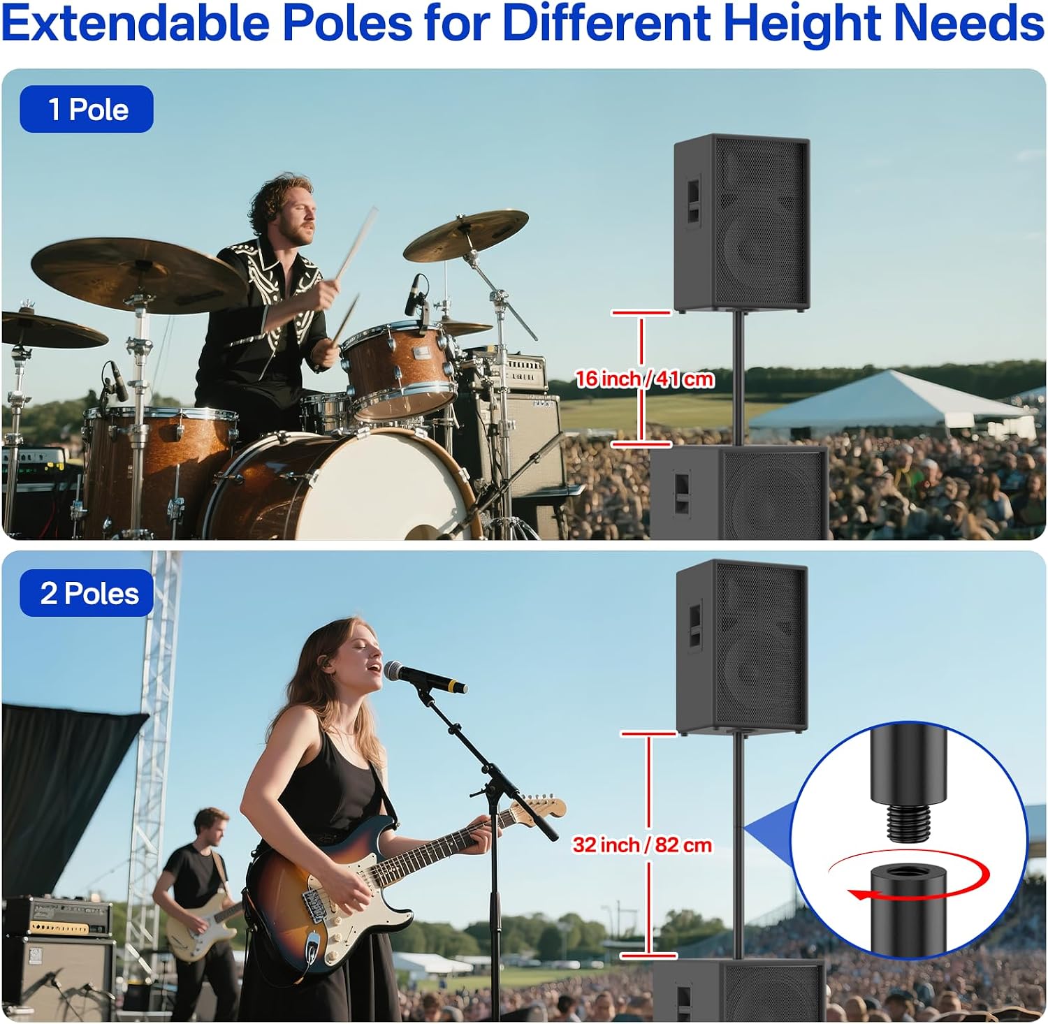 16 Inch Extended M20 Speaker Pole Mount for PA/DJ Subwoofes - Heavy-Duty Speaker Poles for Subwoofers Fits Speakers