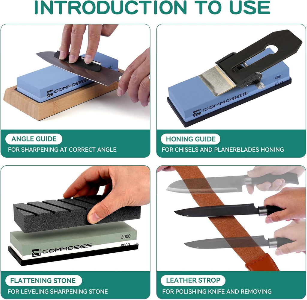 Whetstone Sharpening Stone Knife Sharpener Stone Set: 4 Side 8000|3000 1000|400 in Kitchen With Bamboo Base,Cut