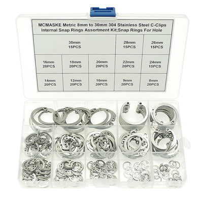 240PCS Metric 8-30mm 304 SS Internal Snap Rings C-Clips Kit