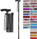 Folding Cane, 5-Level Adjustable Height Walking Stick Lightweight Collapsible Portable Travel Cane with Wrist Strap