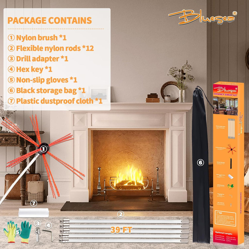 39 Feet Chimney Sweep Kit, 30 Feet Dryer Vent Cleaning Kit, Chimney Cleaning Kit, Dryer Vent Cleaner Kit