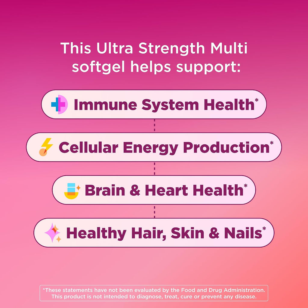 Ultra Strength Women's Multi Softgels, Overall Health and Immune Support, Omega-3s, Iron, Vitamins A, D, C, E, B12