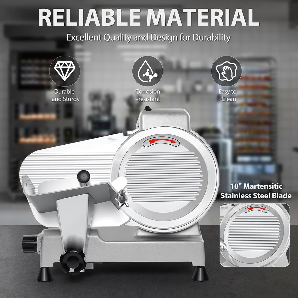 10-inch Commercial Meat Slicer 240W 0-13mm Semi-Auto Low Noise