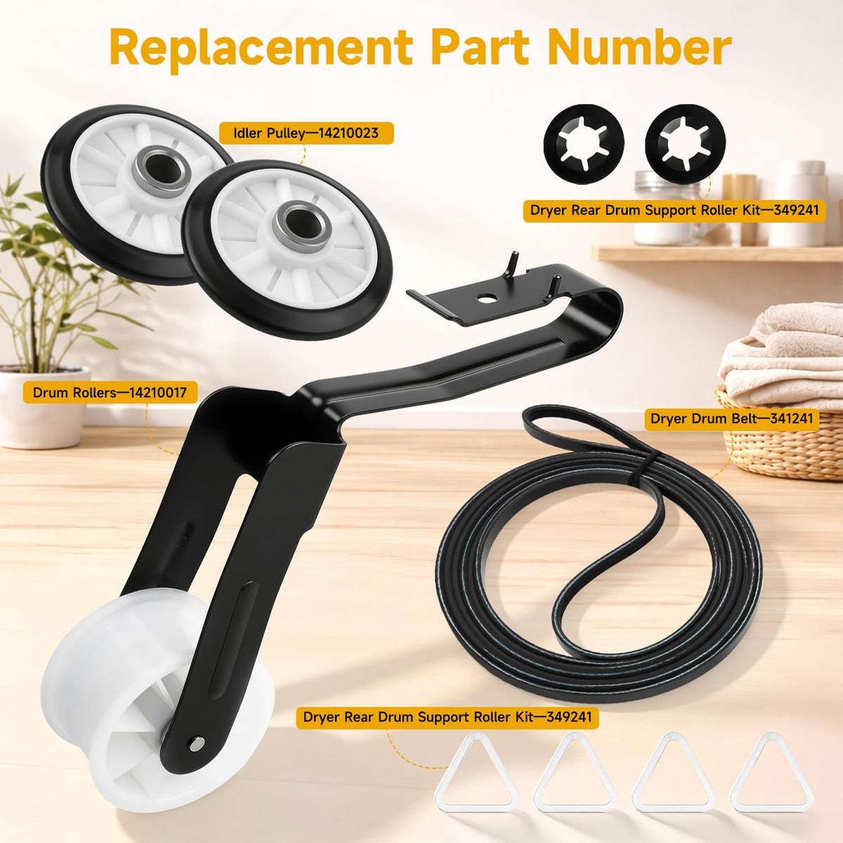 Dryer Repair Kit Replacement Include Belt Drum Rollers Idler Pulley Compatible with Whirlpool WED5000DW1 WED5000DW2 WED5000VQ0 WED5000VQ1 WED5010LW0 WED5010LW1 WED5050LW0 WED5050LW1