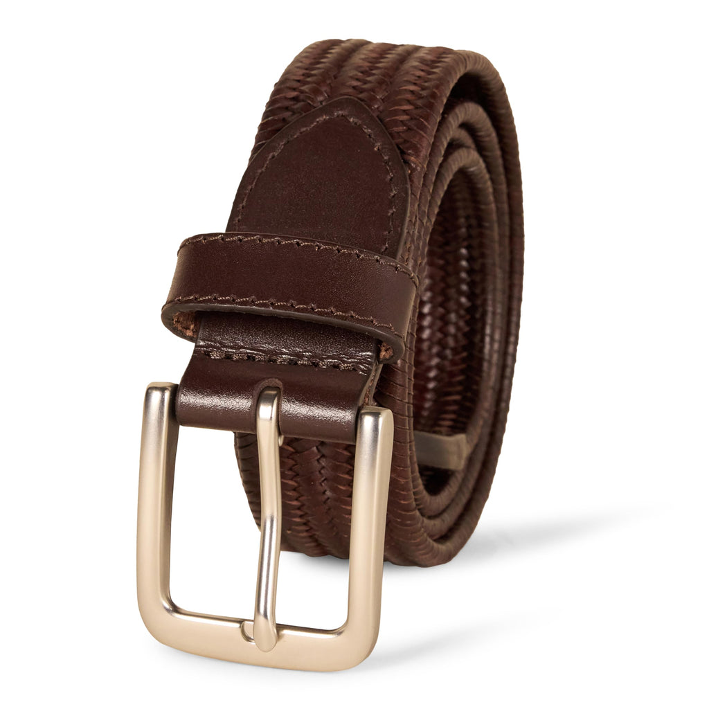 Amazon Essentials Mens Tubular Stretch Weave Belt, Brown, 36
