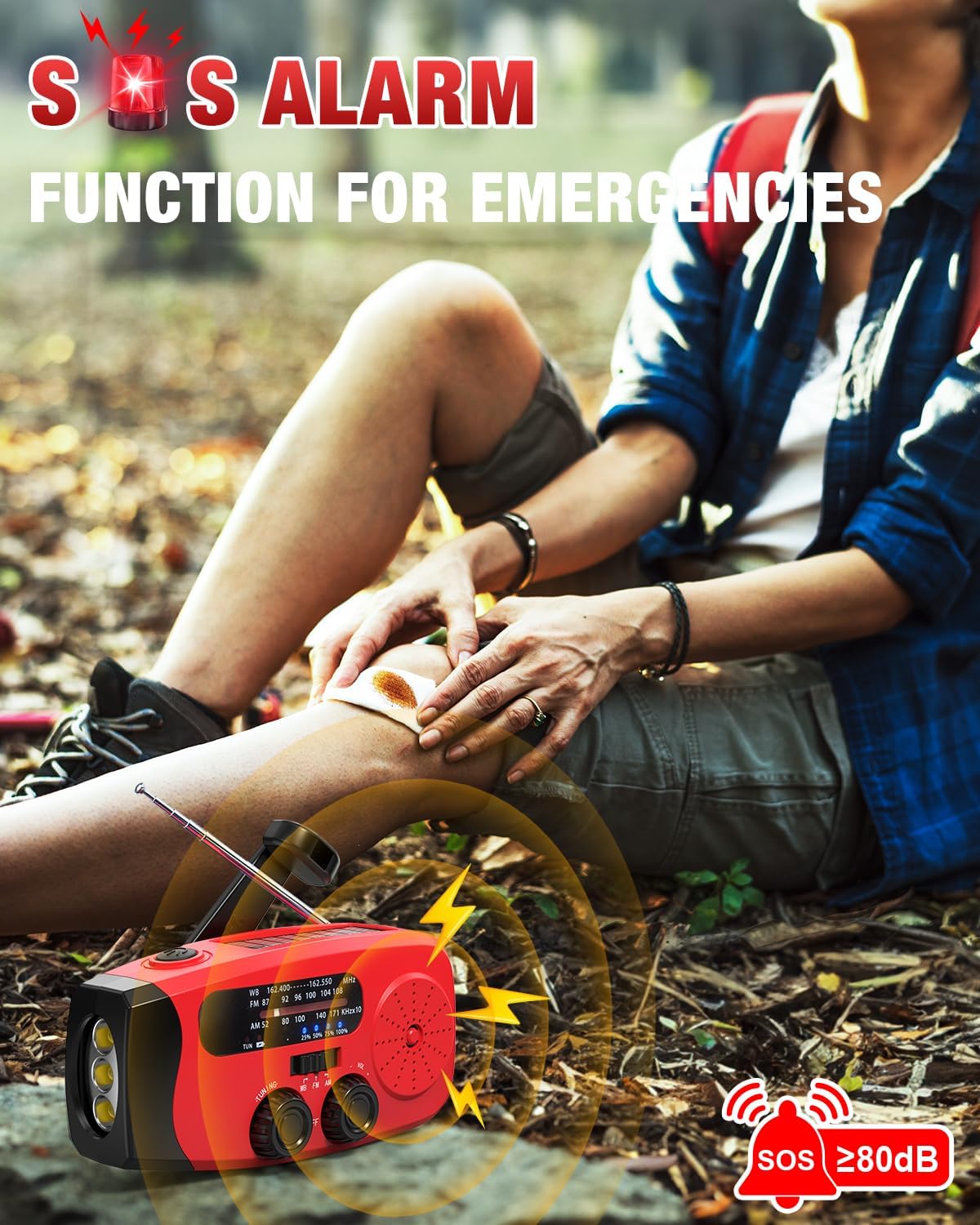 Hand Crank Radio with AM/FM/NOAA Weather Band,for Emergencies | 3 LED Flashlights,SOS Function,Solar Powered,Hand