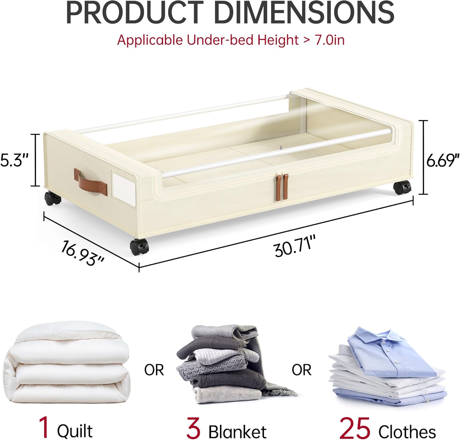 Under Bed Storage with Wheels, 2 Pack Under Bed Storage Containers, 60L Underbed Shoe Storage with Clear Window &