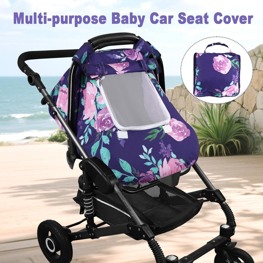 Windproof Baby Car Seat Cover, 3D Mink Dot Infant Car Seat Canopy with Breathable Mesh Window, Baby Carrier Cover for