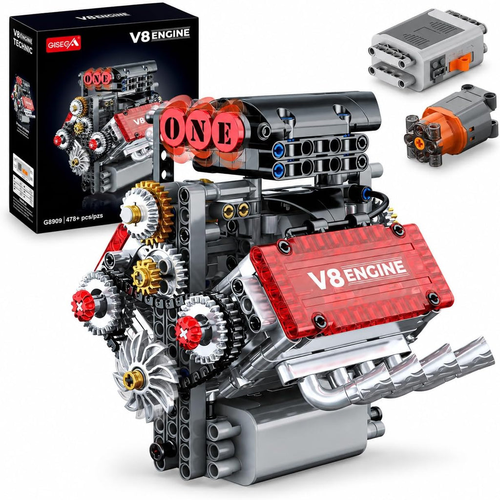 Motorized V8 Engine Model Kit that Runs, 478-Piece 8-Cylinder Car Engine Building Kit, Build Your Own STEM Mechanical