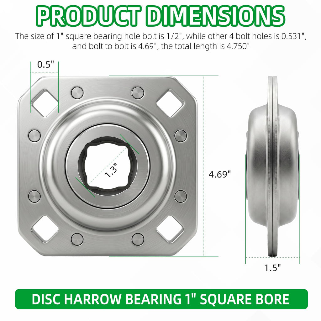 FD208R1 Disc Harrow Flange Bearing 1" Square Bore, 4-Bolt