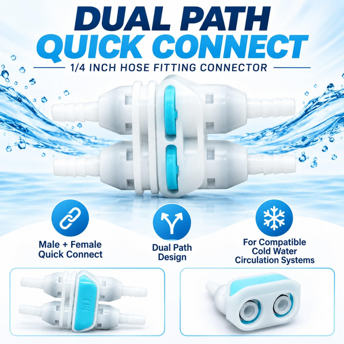 1PCS Dual Path 1/4 Inch Quick Disconnect Hose Fitting Connector