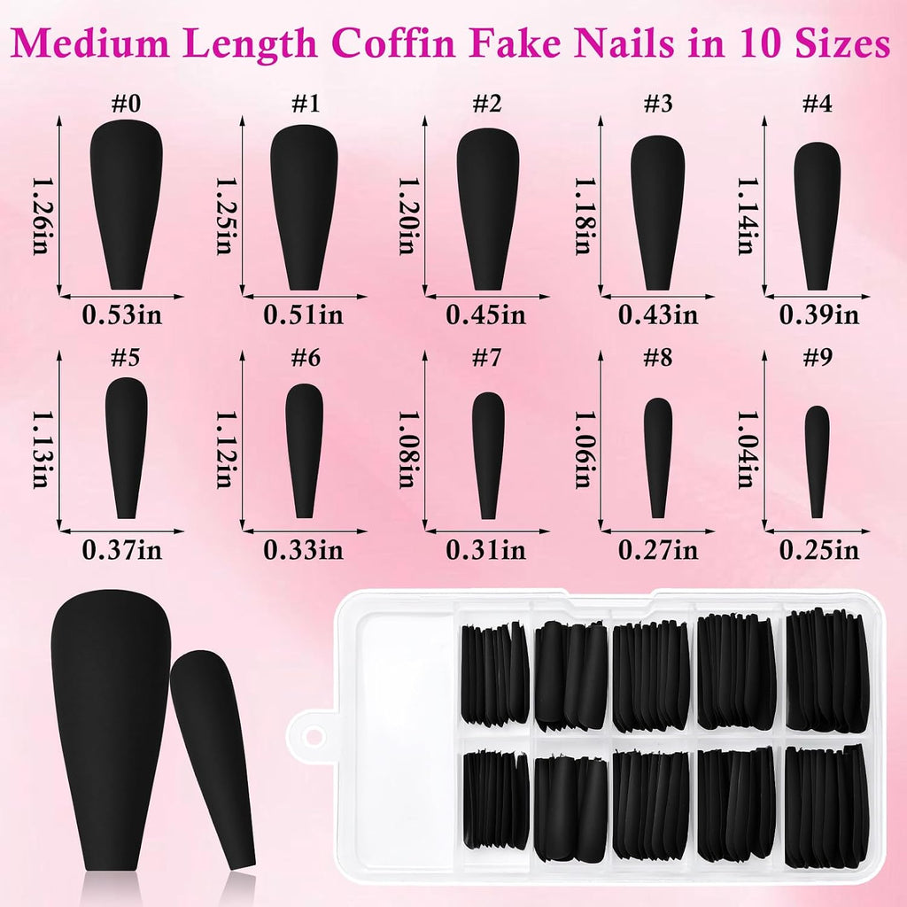 120pc Black Press on Nails Long Fake Nails-Coffin Glue on Nails Press ons