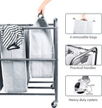 Laundry Hamper Sorter Cart, 4-Section Organizer with Lockable Wheels