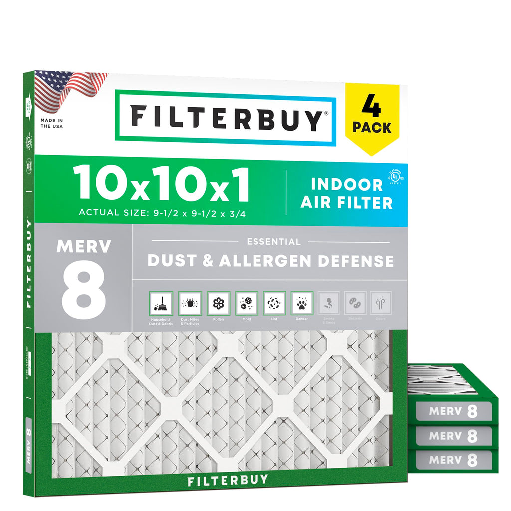 10x10x1 Air Filter MERV 8 Dust & Allergy Defense (4-Pack)
