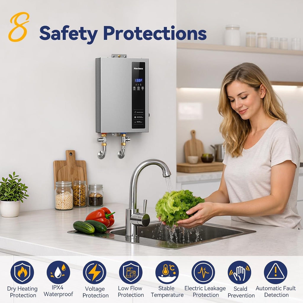 18kW Tankless Water Heater Electric, NOVIEEX 240V 3s Instant Hot Water Heater, Flow Rate Max 4.9 GPM, Supply for 2-3