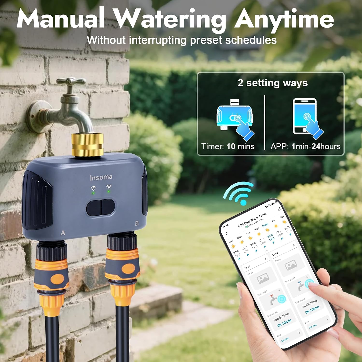 WiFi Water Timer for Garden Hose with Brass Inlet,Smart Hose Timer with WiFi Hub, APP & Voice Control,Up to 20