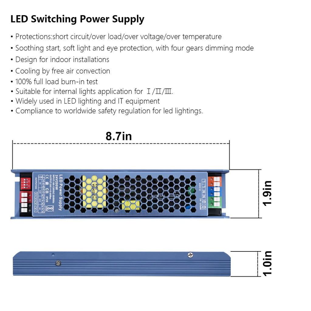 Constant Voltage LED Driver 24V 200W 8,33A, Switching Power Supply