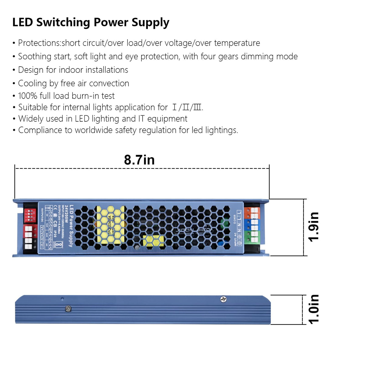 Constant Voltage LED Driver 24V 200W 8,33A, Switching Power Supply