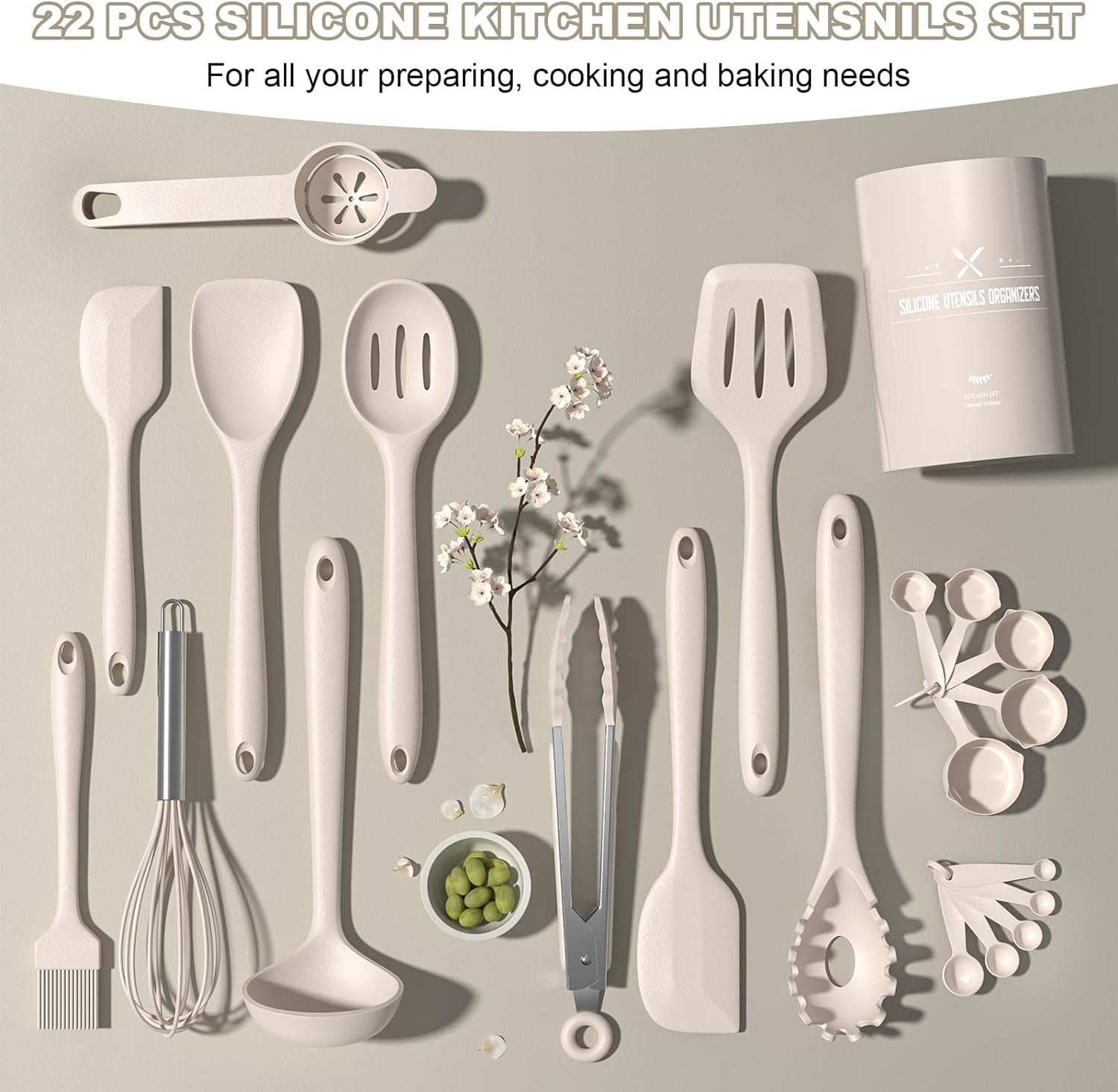 22-Piece Silicone Cooking Utensils Set，Heat Resistant & Dishwasher Safe Kitchen Tools, Black Non-Scratch Spatula Set