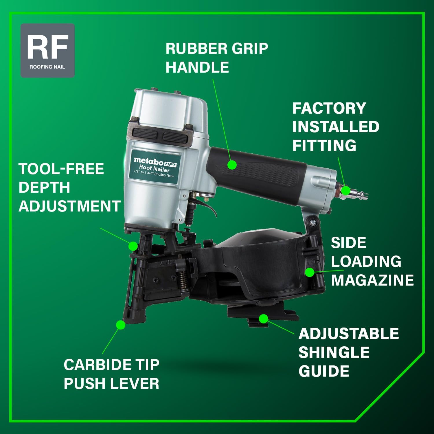 Metabo HPT Pneumatic Roofing Nailer, 16 Degree Asphalt Shingles, NV45AB2