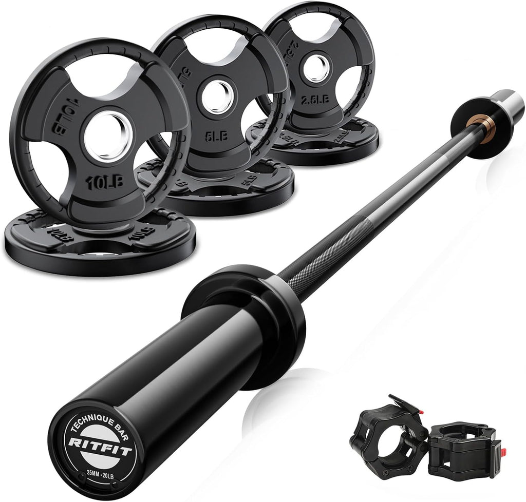 Barbell Weight Set - 4/6FT Olympic Barbell with Weight Plates (55-115LB Total) - Weightlifting Equipment for Squats