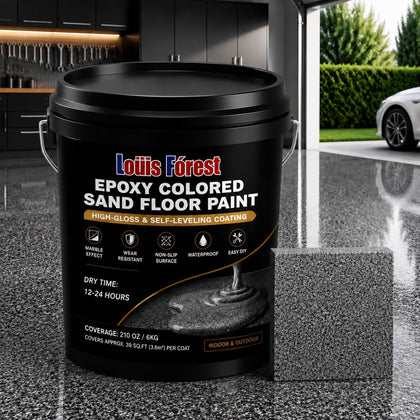 Epoxy Colored Sand Floor Paint for Concrete，Sesame Gray：6kg（1.5 Gallons）