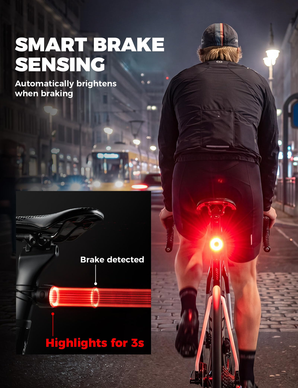 Smart Bike Tail Light Brake Sensor Rear Light Type-C Battery