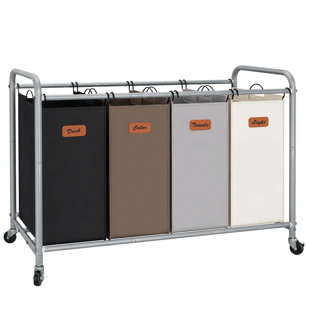 Laundry Sorter 4 Section, 47.5 Gal Laundry Cart with Wheels