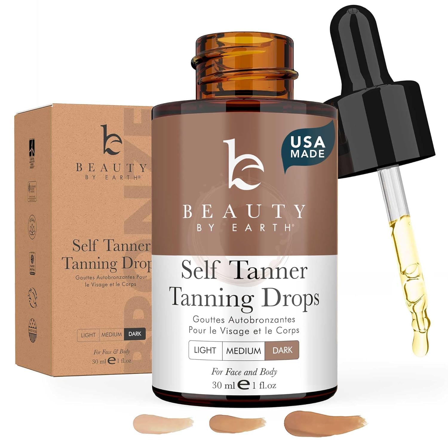 Self Tanning Drops for Face - USA Made with Organic & Natural Ingredients | Ultra Dark Face Tanning Drops to Add to