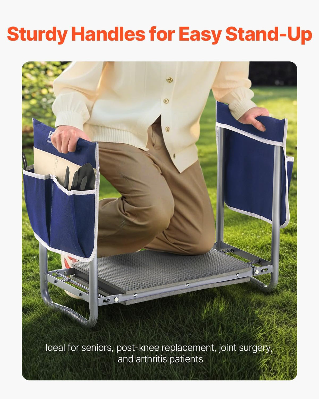 Garden Kneeler and Seat Heavy Duty, Portable Garden Stool with 11'' EVA Kneeling Pad and 2 Tool Bags, Folding Garden