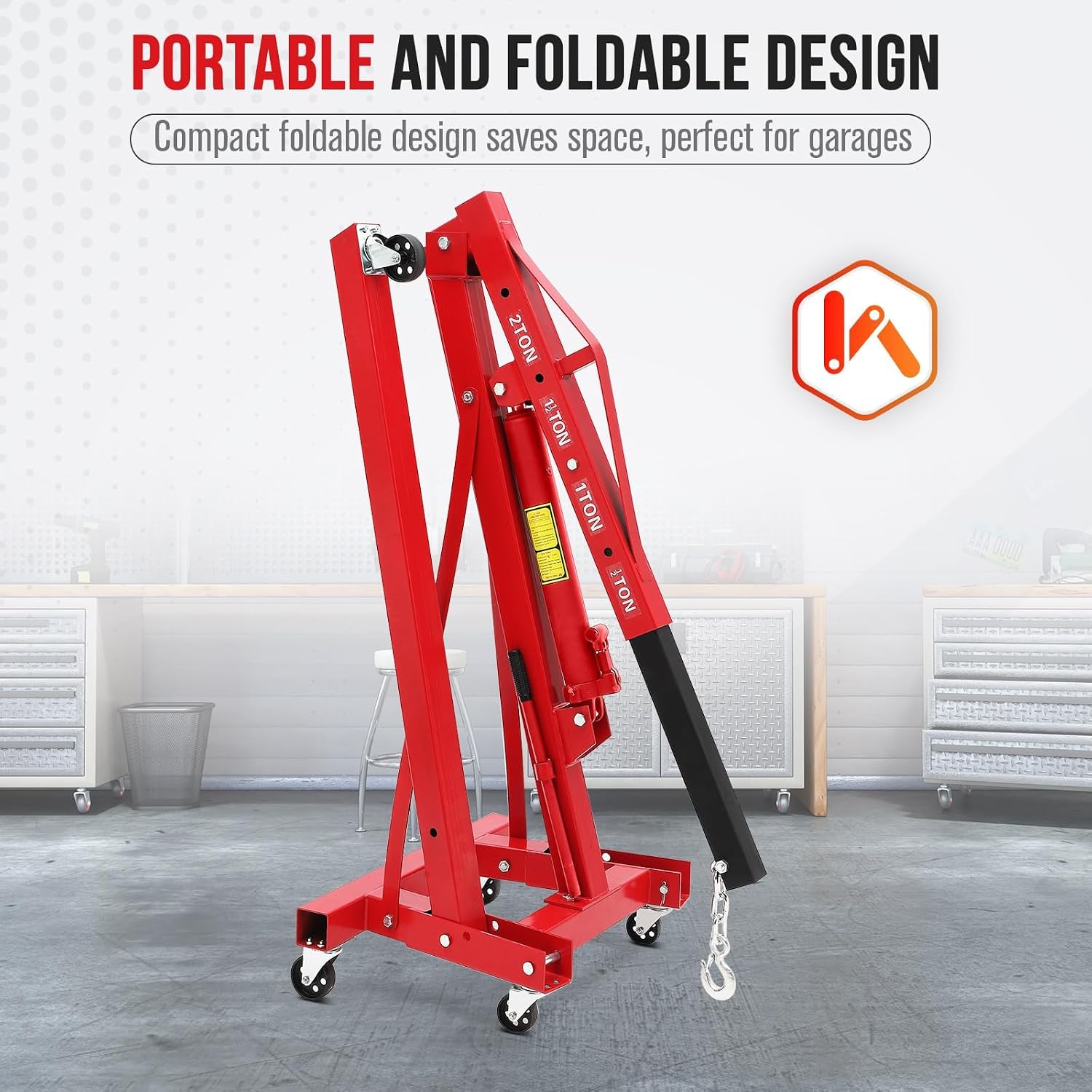 2-Ton Folding Engine Hoist with Leveler, 4400 Lbs Capacity