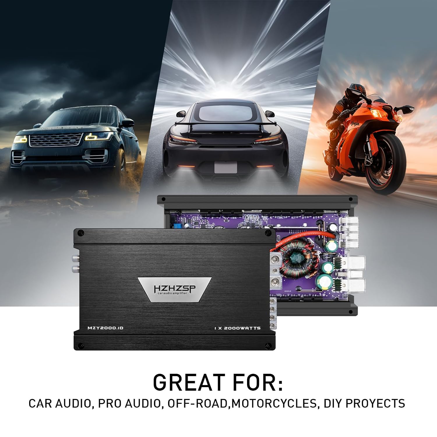 2000W RMS Class D Monoblock Car Subwoofer Amplifier, 1 Ohm Stable | Low Pass & Subsonic Filter, Bass Boost, Aluminum