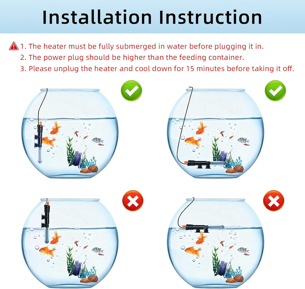 Aquarium Heater 25W/50W/100W/200W/300W, Adjustable Knob Fish Tank Heater with Digital Thermometer, Submersible