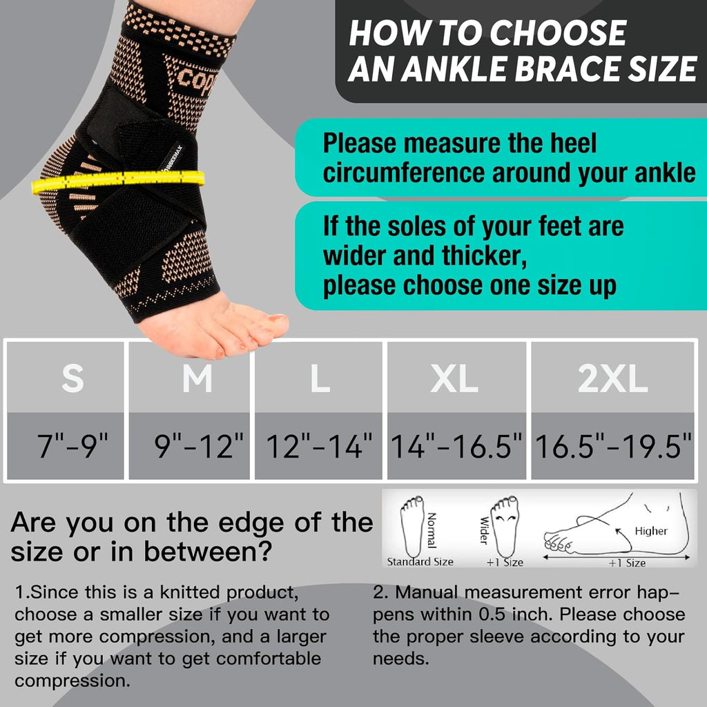 Ankle Brace for Women & Men, Ankle Compression Sleeve Support Copper Infused Ankle Brace for Sprained Ankle, Plantar