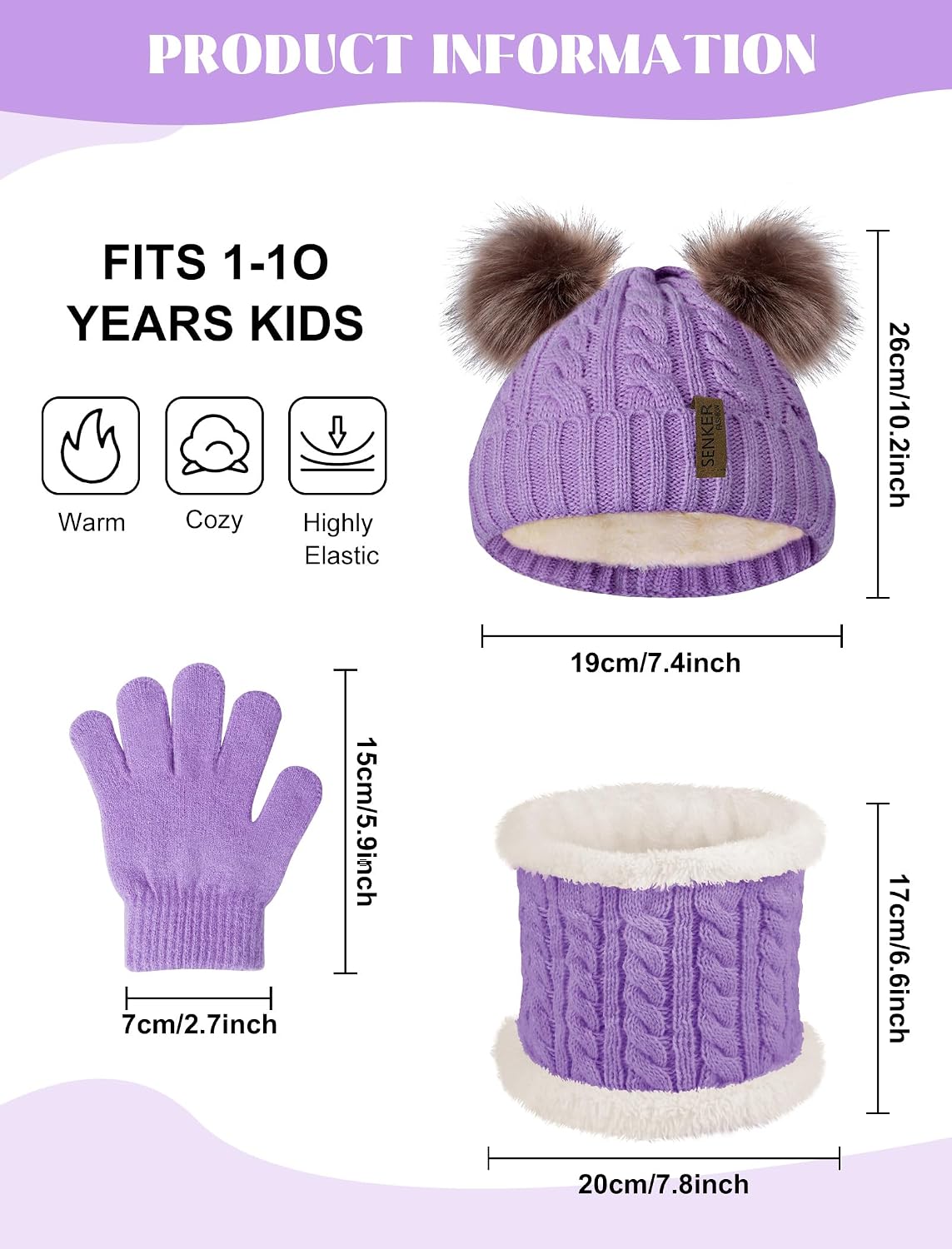 Kids Winter Hat Gloves Scarf Set, Beanie for Girls Boys | Toddler Beanies with Pom, Warm Fleece Lined, Soft Thick