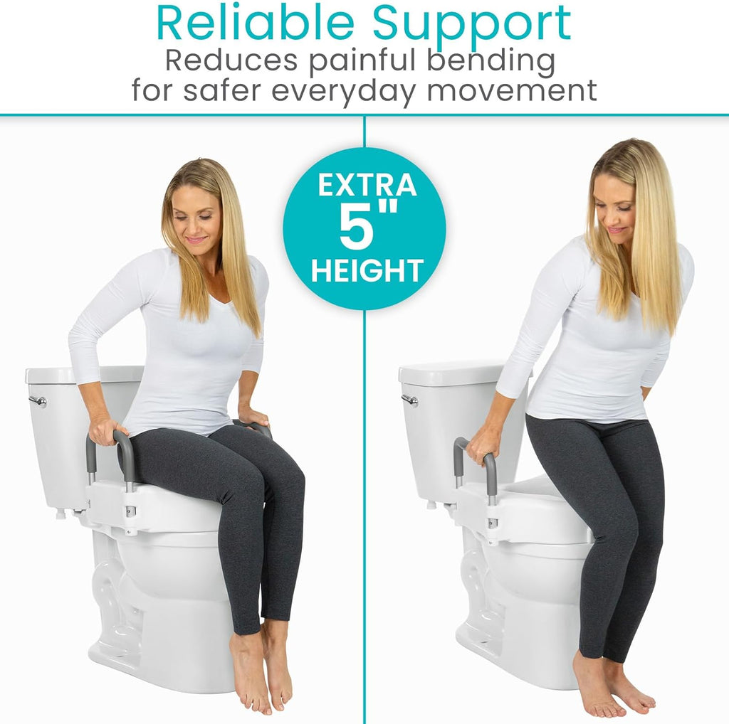 Raised Toilet Seat - 5" Portable, Elevated Toilet Seat Riser & Extender - Elongated and Standard Fit Commode Lifter