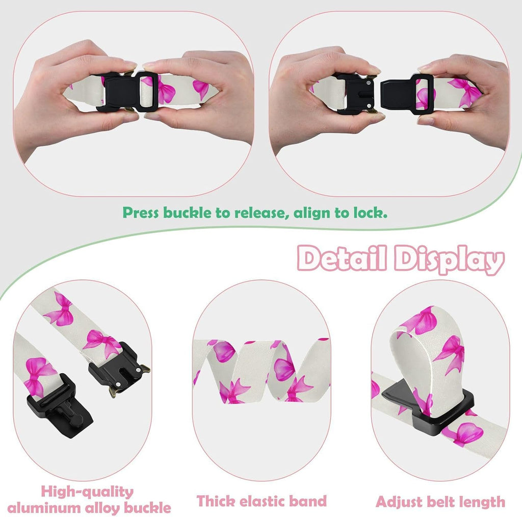 Bow Tie Adjustable Kids Elastic Belts, Girls Boys Stretch Waist Belt with Aluminum Alloy Buckle