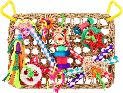 Bird Toys, Large Bird Foraging Wall Toy, Woven Climbing Hammock Mat | Natural Grass Mat, Edible Seagrass, Colorful