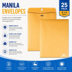 Manilla Envelopes 6x9, Mailing Envelopes, Brown Envelopes, Clasp Envelopes, Gummed Flaps, Brown, 25 Pack