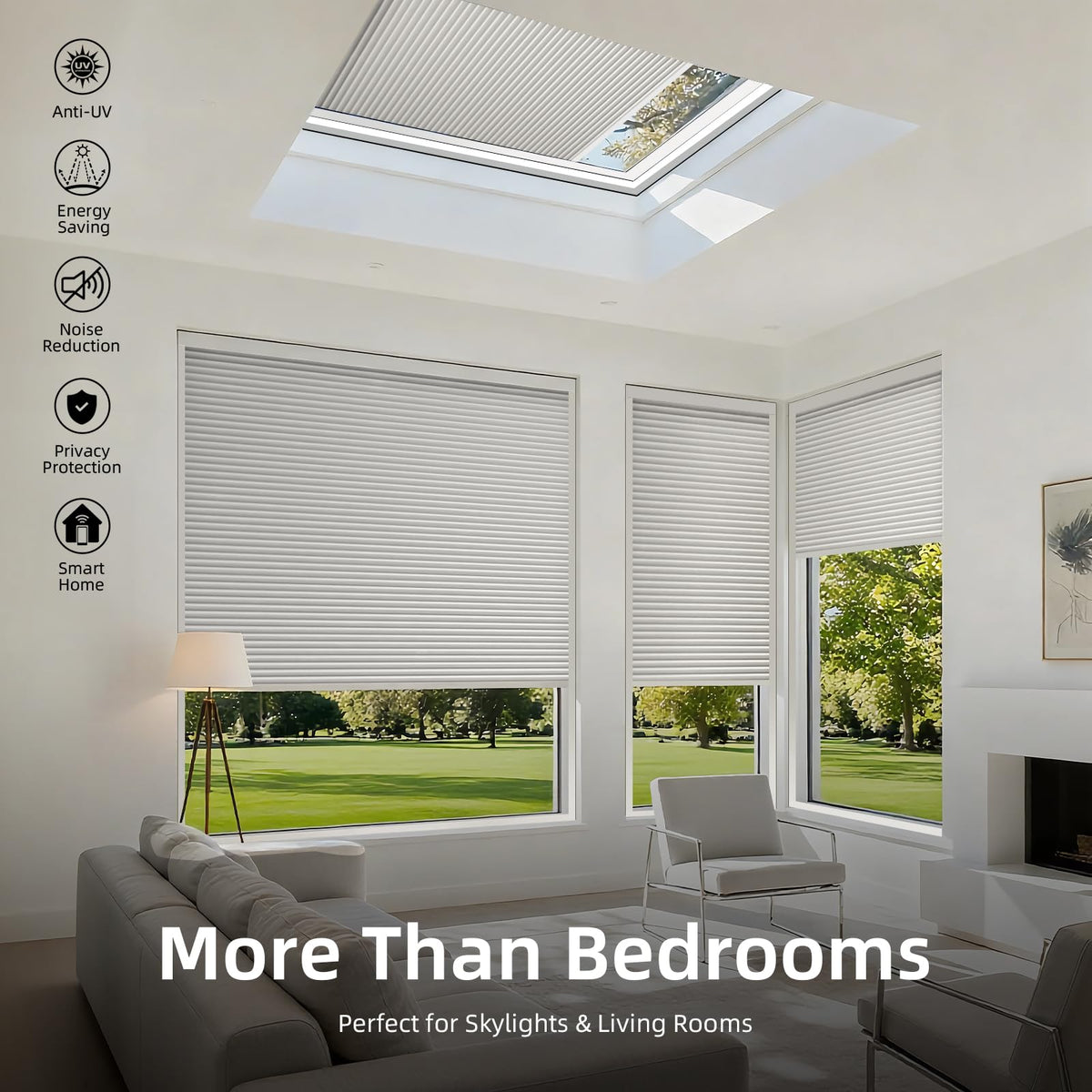 Motorized Blackout Cellular Skylight Shades Custom White