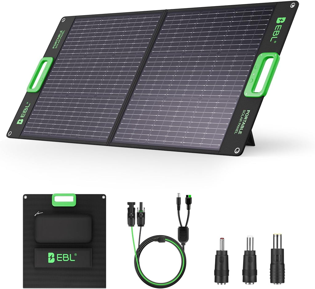 100W Portable Solar Panel for Jackery/Ecoflow/Bluetti Power Station | Foldable Solar Charger w/Kickstands, High