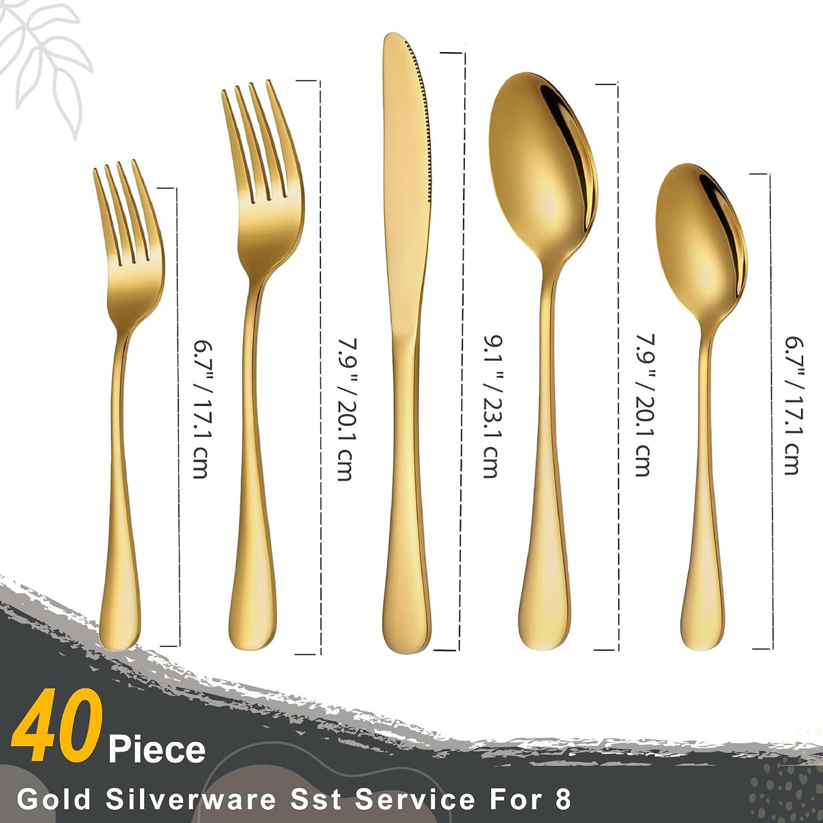 40-Piece Gold Flatware Set, Stainless Steel Cutlery Set for 8