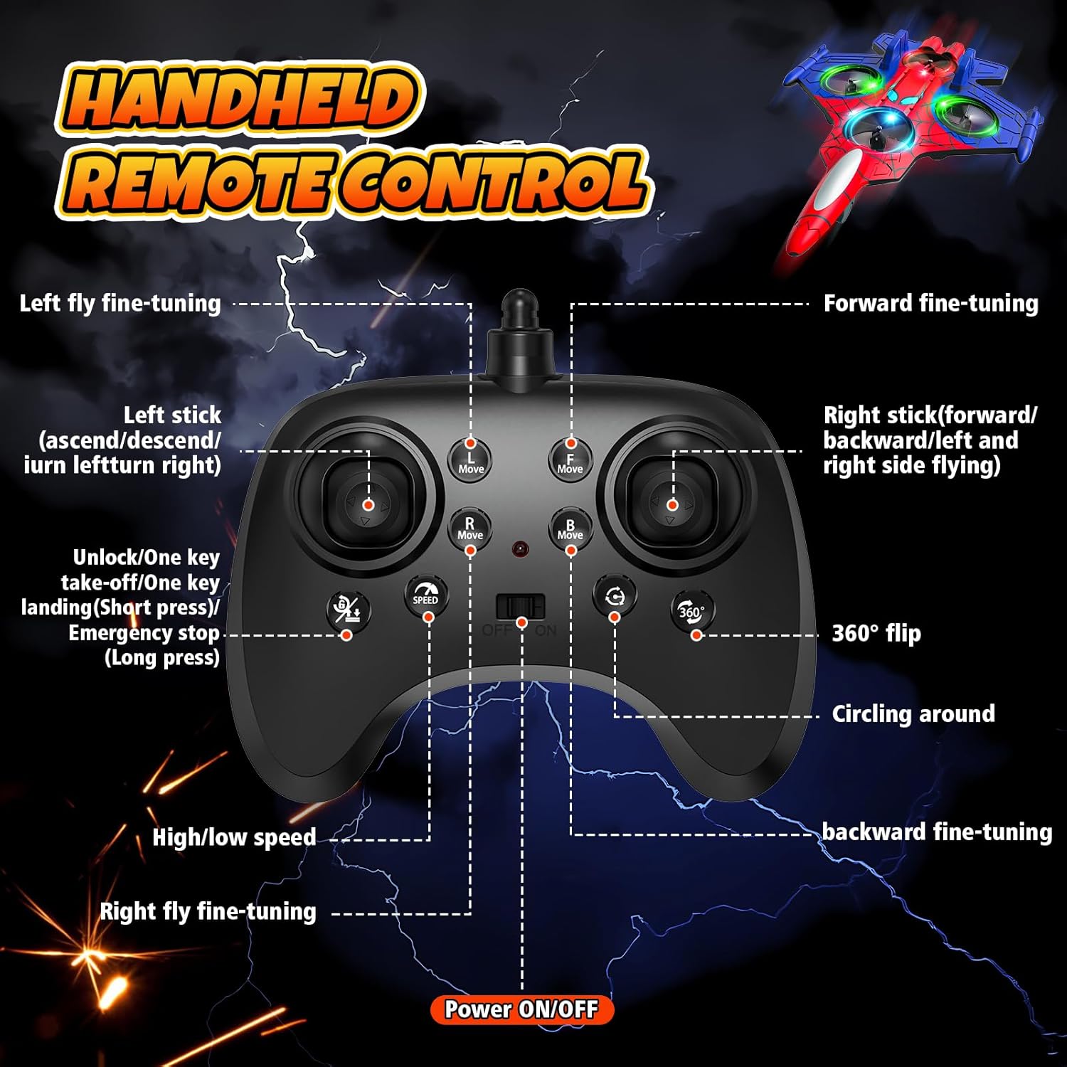 Foam Remote Control Airplanes for Kids Age 8 9 10 11 12 +, Spider Mini Drone for Kids, RC Airplane Fighter Jet with