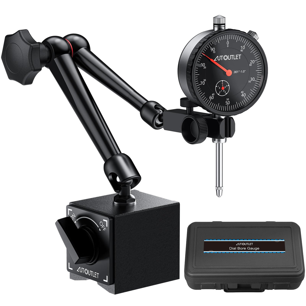 Dial Indicator with Magnetic Base Set, 0-1"/0.001" Precision